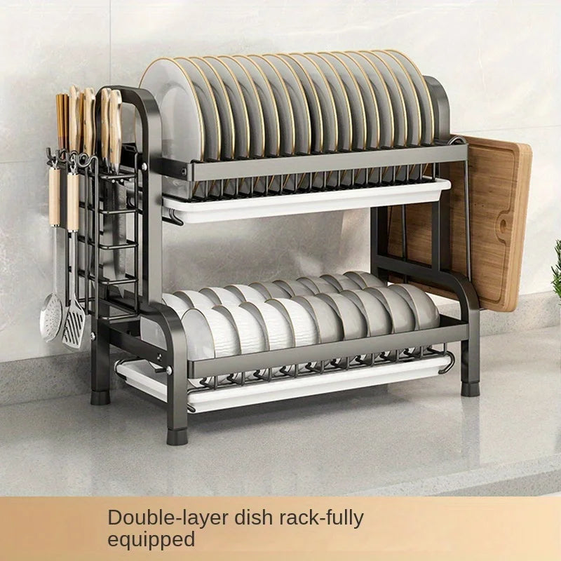 Large Dish Drying Rack with Drainboard – Compact Kitchen Drainer with Utensil Holder