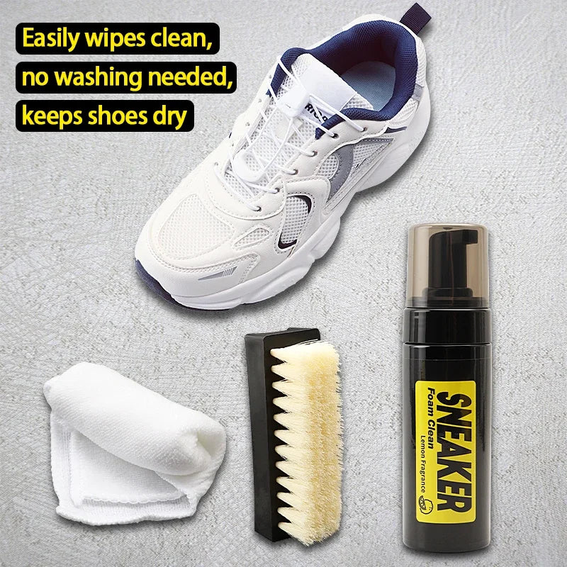 150ml Dry Cleaning Set for White Shoes Water-Free Foam Sneaker Cleaner Kit with Brush And Cloth All-in-One Shoe Cleaning Solutio