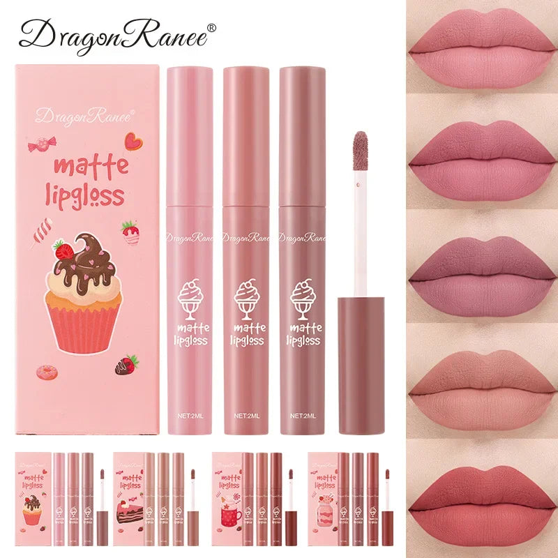 3-Piece Velvet Matte Lip Gloss Set – Long-Lasting Waterproof Liquid Lipstick Kit