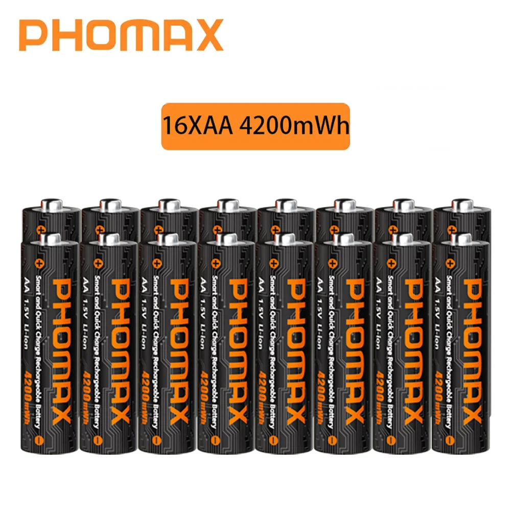 PHOMAX Rechargeable Lithium Battery 1.5V – AA & AAA with Fast Charger