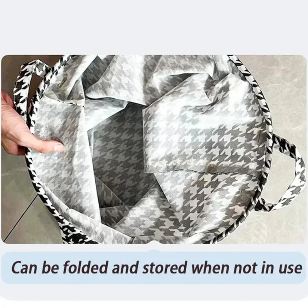 Foldable laundry basket with sturdy handles, perfect for clothes, blankets, toys, and household storage. Made from durable material with a large capacity. Easy to carry and folds flat for convenient storage when not in use.