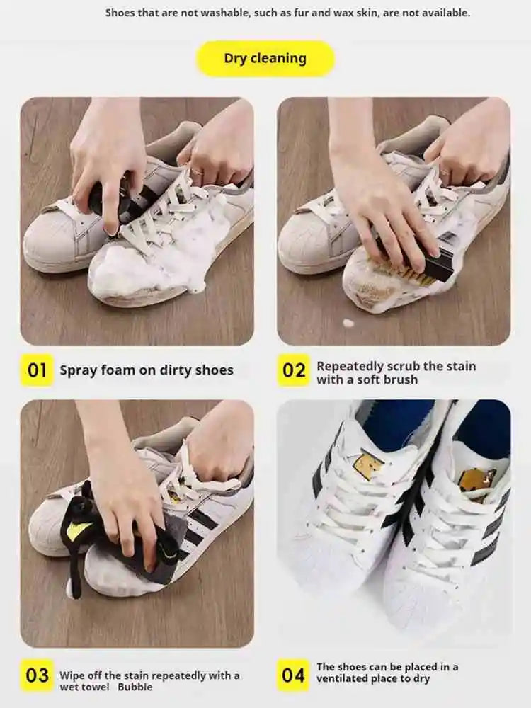 150ML Dry Cleaning Set for Shoes Water-Free Foam Sneaker Cleaner with Brush and Cloth for White Shoes and Boots