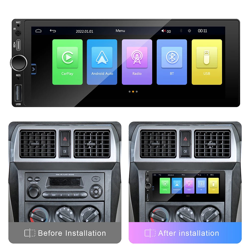 IPS 6.86 Inch Wireless Carplay Android Auto Car Radio Multimedia MP5 Player 1 Din Bluetooth Stereo Support FM WiFi Rear Camera