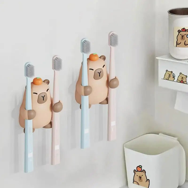 Toothbrush Wall Holder Capybara Toothbrush Hanger Adhesive Cute Aesthetic Wall Mounted Tooth Brush Hanger For Shower Mirror RV