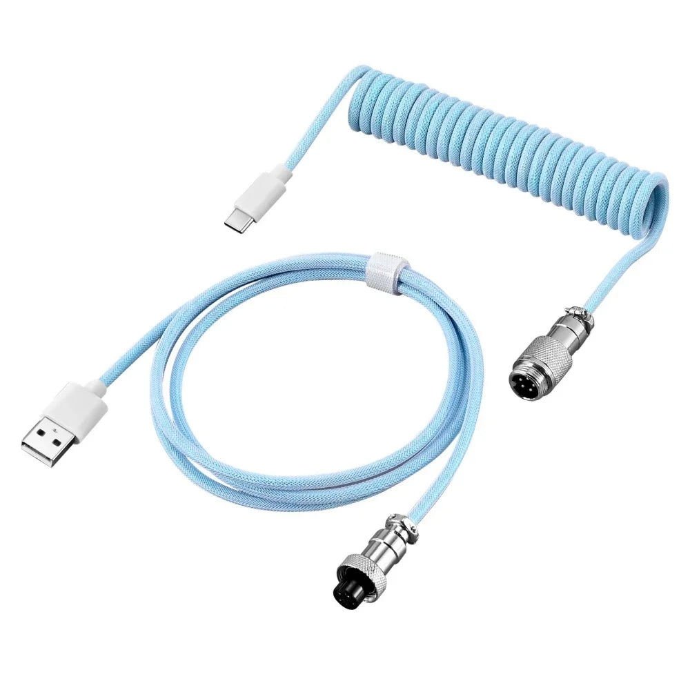 USB Type C Aviator Connector Spring Cord Mechanical Keyboard Coiled Cable for Protable Mechanical Keyboard Data Charging Cable