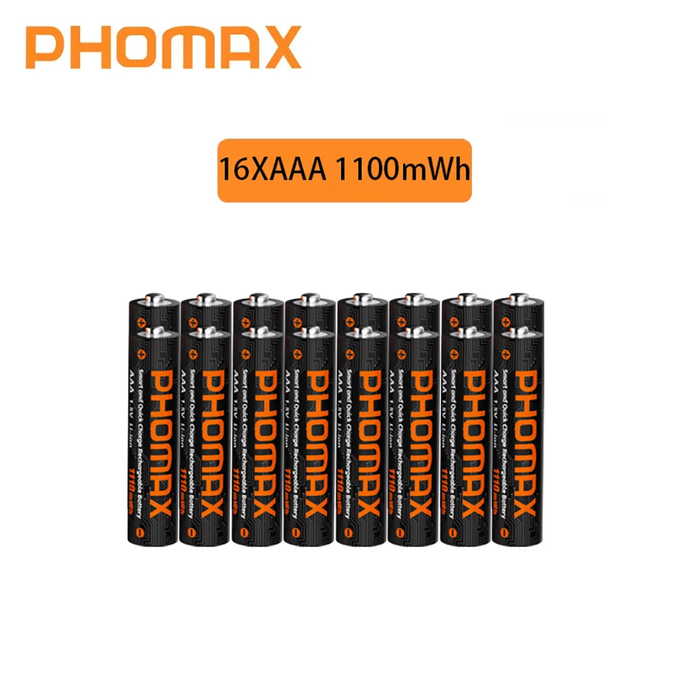 PHOMAX Rechargeable Lithium Battery 1.5V – AA & AAA with Fast Charger