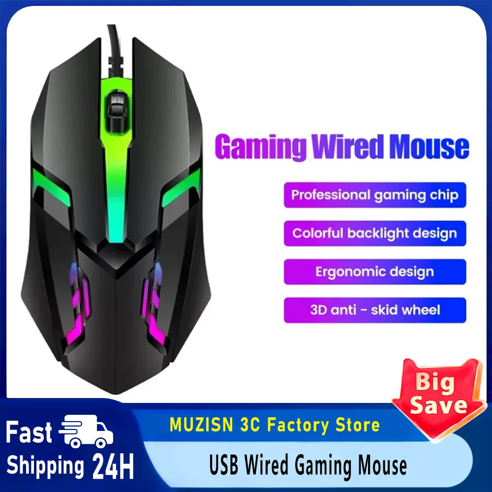 USB Wired Gaming Mouse – RGB LED Backlit, Ergonomic Design, 1200 DPI for PC & Laptop
