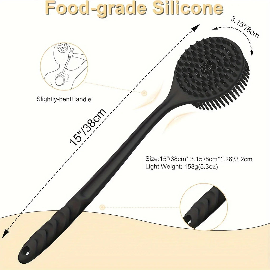 Silicone Back Scrubber Brush  Long Handle  Shower  Body Brush
