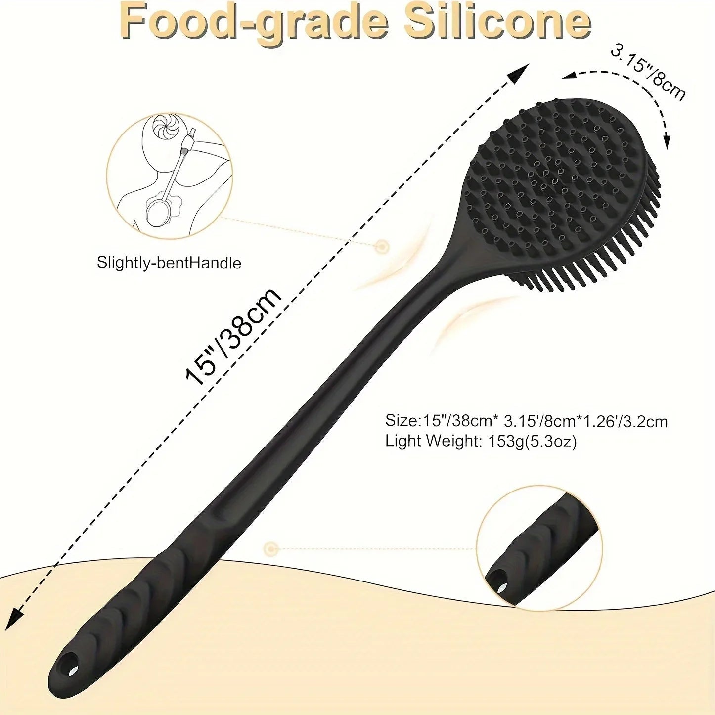 Silicone Back Scrubber Brush  Long Handle  Shower  Body Brush
