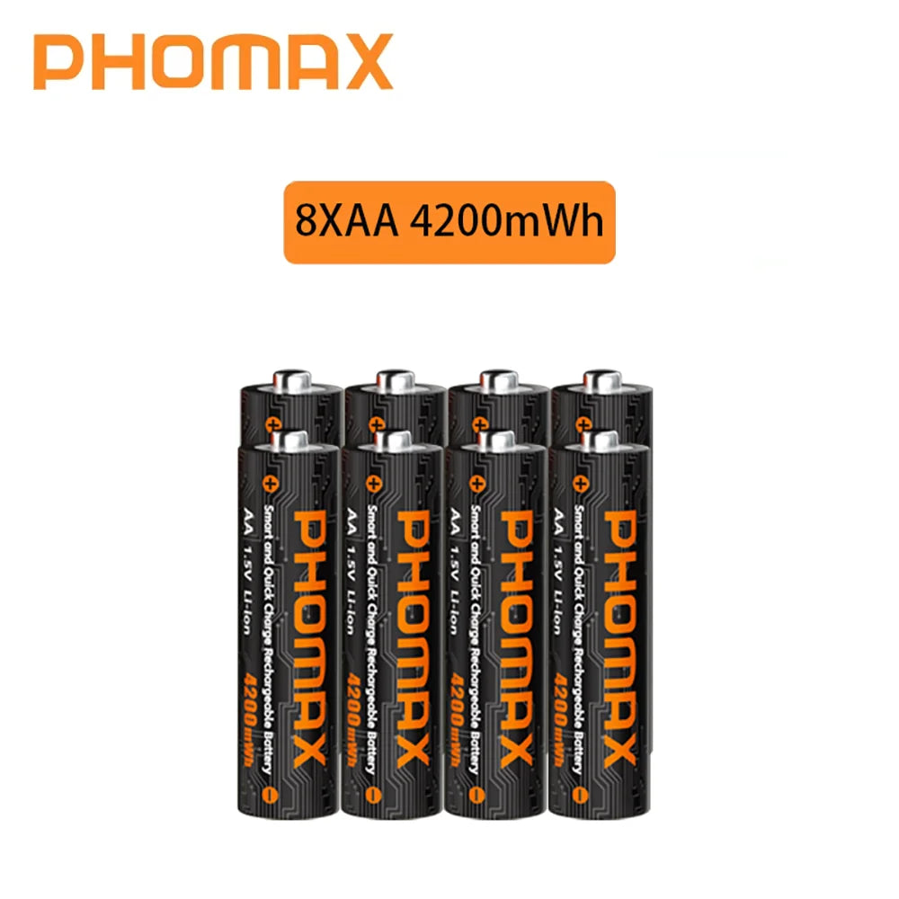 PHOMAX Rechargeable Lithium Battery 1.5V – AA & AAA with Fast Charger