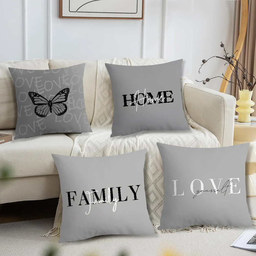 Flower Pattern Love Comfortable Soft Pillow Case White for Sofa Living Room Home Office Decor Gray Geometry Protective Covers