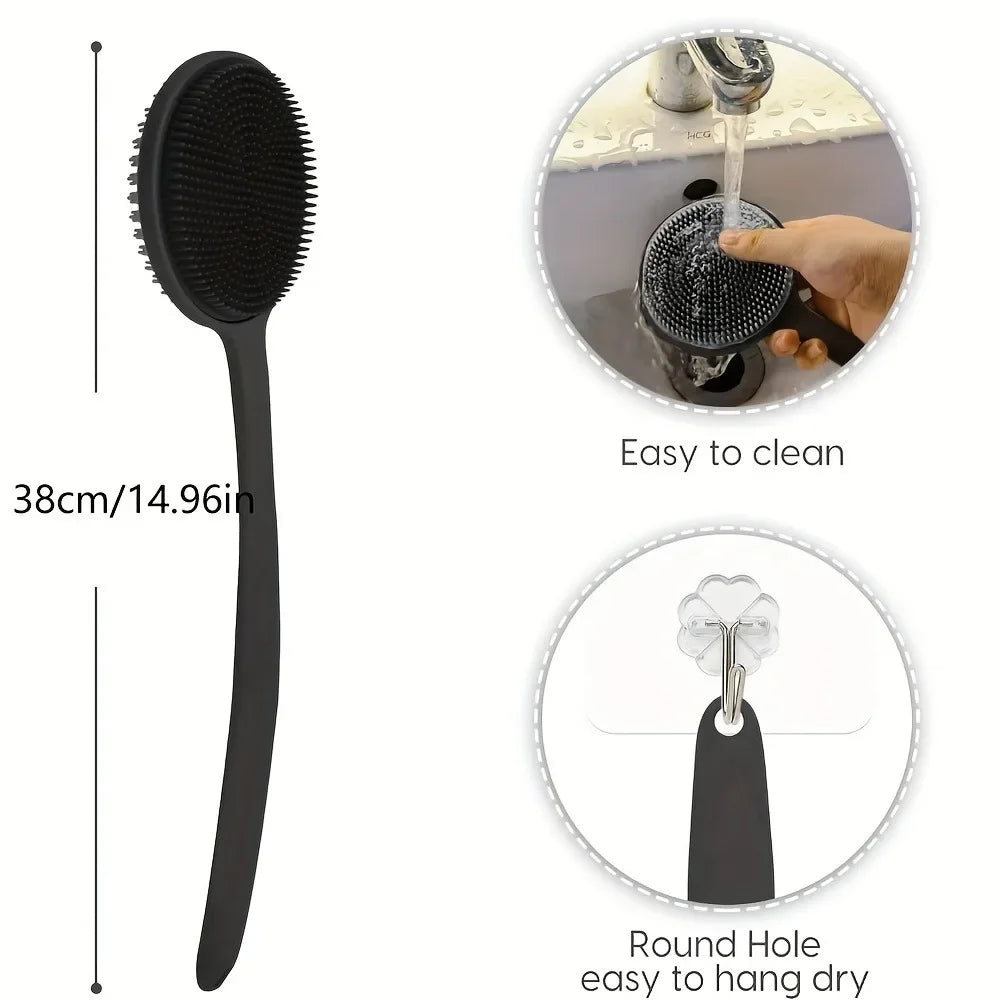 Silicone Back Scrubber Brush  Long Handle  Shower  Body Brush