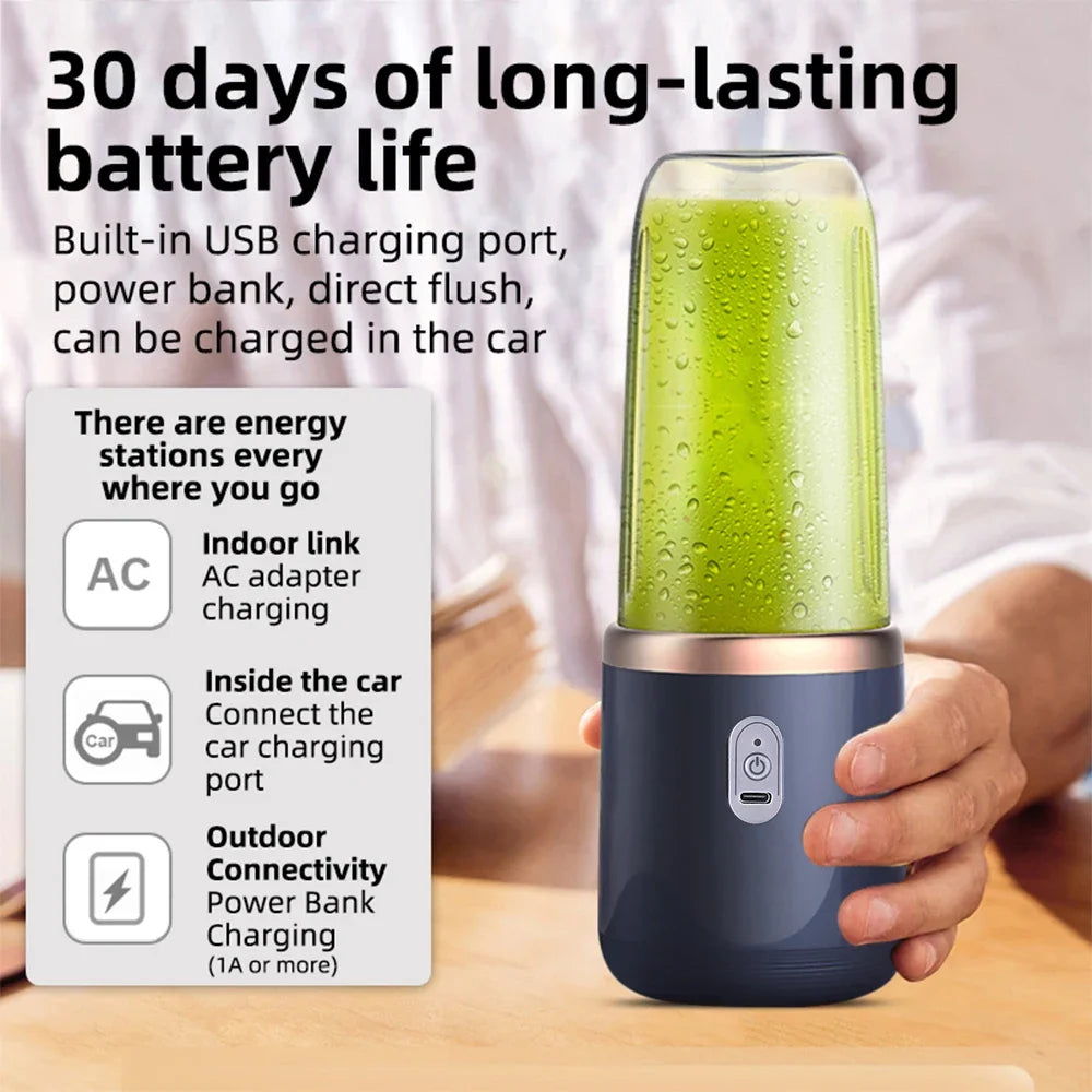 Portable USB Blender – 6 Blades Smoothie Maker with 2 Cups (400ml)