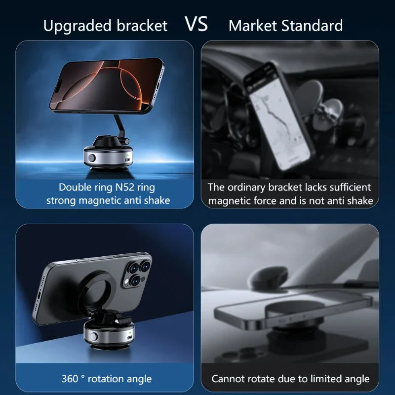 X98 Electric Vacuum Suction Cup Car Phone Holder 360 Rotation Strong Magnetic Foldable Stand for iphone 12-16 Pro Xiaomi Samsung