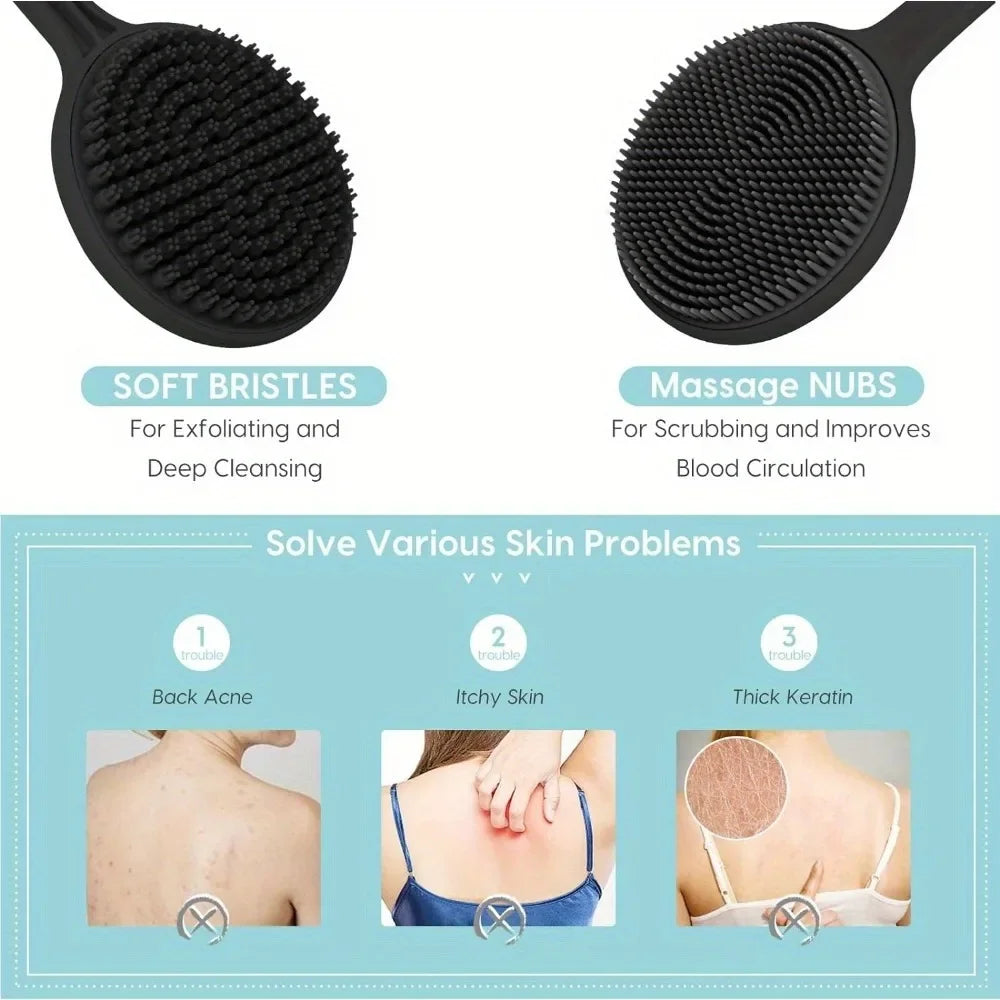 Silicone Back Scrubber Brush  Long Handle  Shower  Body Brush
