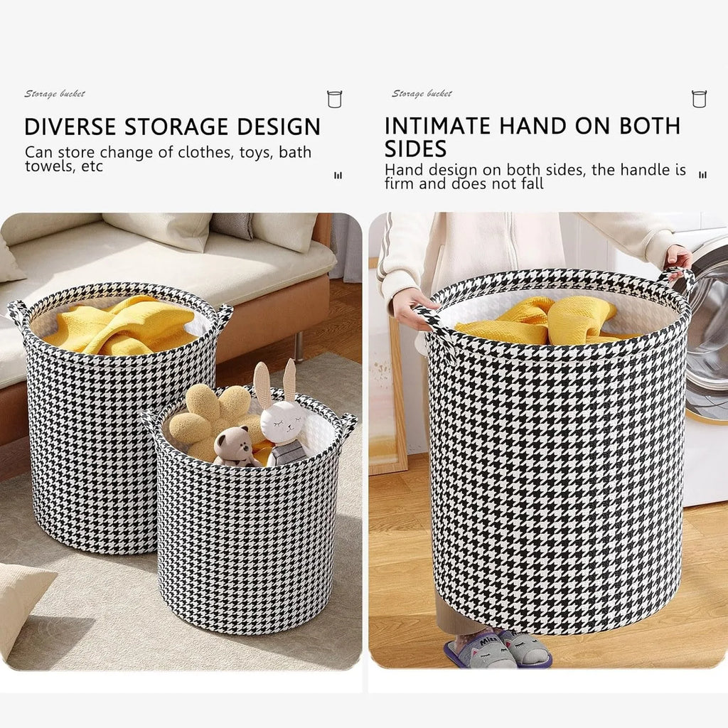 Foldable Laundry Basket with Handles – Houndstooth Bedroom Hamper
