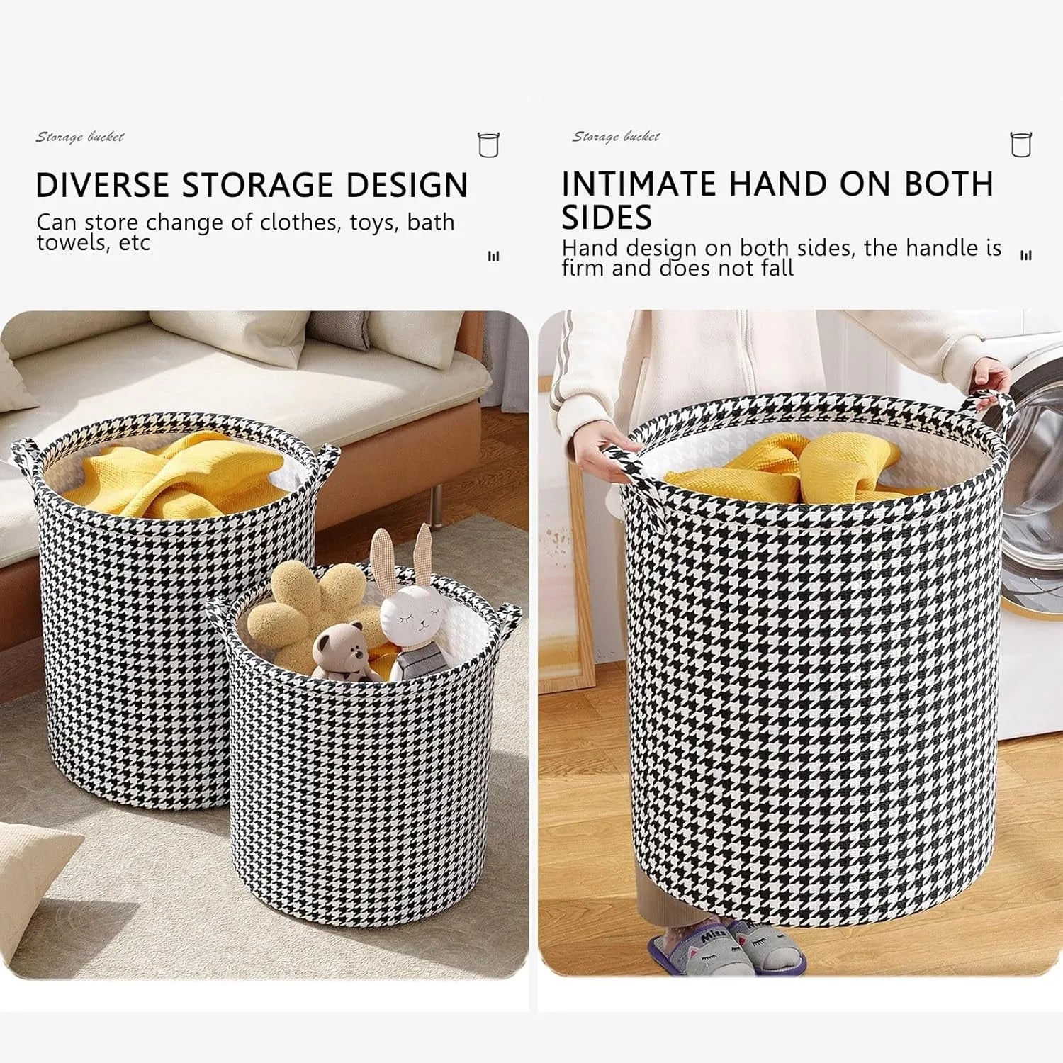 Foldable Laundry Basket with Handles – Houndstooth Bedroom Hamper